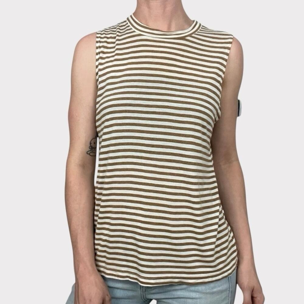 Monrow Brown & White Striped Tank Top